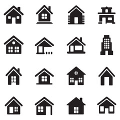 House Icon Set Silhouette Vector Black. with white background