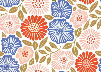 Seamless Abstract flower art  pattern, doodle, fabric, fashion textile , hand-drawn feathers in earthy tones for bohemian skirts, shawls, and maxi dresses.