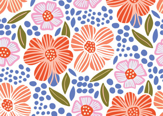 Seamless Abstract flower art  pattern, doodle, fabric, fashion textile , hand-drawn feathers in earthy tones for bohemian skirts, shawls, and maxi dresses.