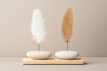 Two elegant feathers in minimalist design, symbolizing harmony and balance.