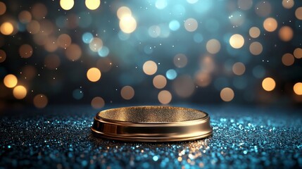 Obraz premium Golden podium stands elegantly against a sparkling bokeh background
