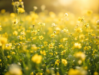 Fototapeta premium Golden Daisy Meadow Sunlight Flowers