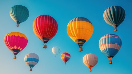 Obraz premium Colorful hot air balloons soar in a vibrant sky