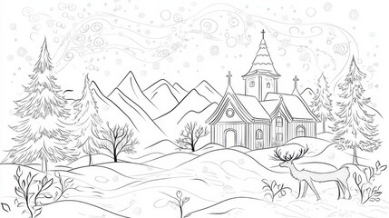 Obraz premium Black and White Pointillist Mountain Landscape