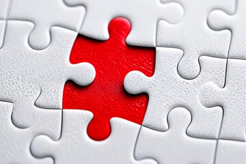 Red puzzle piece fitting into white puzzle symbolizing customized solutions.