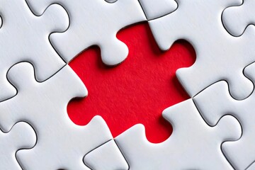 Red puzzle piece fitting into white puzzle symbolizing customized solutions.