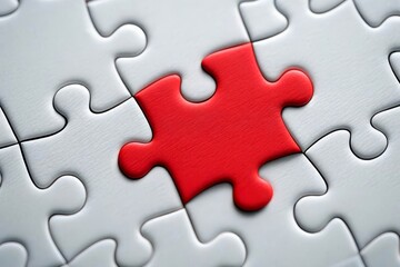 Red puzzle piece fitting into white puzzle symbolizing customized solutions.