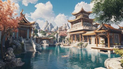 Fototapeta premium Antique Summer Resort, Chinese style ancient architecture 