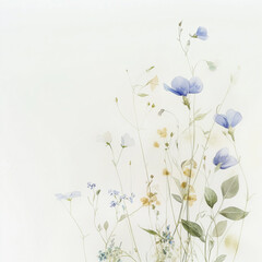 Delicate Watercolor Wildflowers Illustration in Soft Pastel Tones