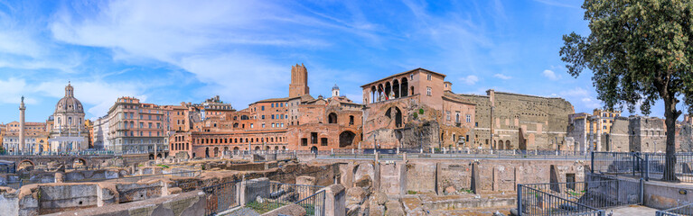 Urban view of Rome in Italy: the Imperial Fora with Trajan's Market and Forum of Augustus.