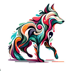 Abstract tribal Dog design with dragon and floral patterns in red and orange flames