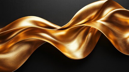 Golden ribbon flowing and undulating gracefully against a matte black backdrop.