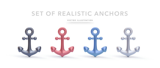 Set of realistic 3d anchors isolated on white background. Vector illustration © bs_k1d