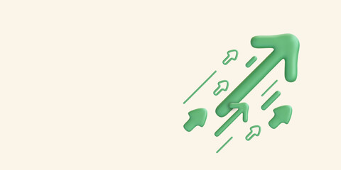 Colored arrows in 3d realistic style flying upwards isolated on light background. Vector illustration