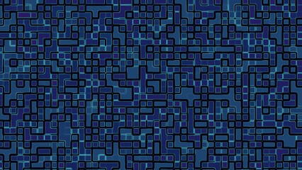 complex network of interconnected blue squares and lines