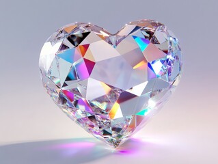 White background,Heart-shaped crystal,heart shape natural diamond,rainbow, portrait, bright lighting, icon, 8k 