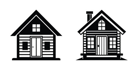 Couple of classic cabin house vector silhouette designs.