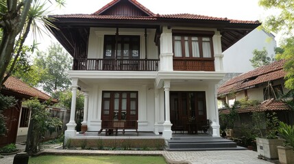 Elegant colonial house in a tropical garden