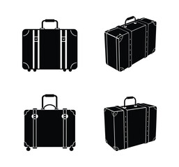 A set of four travelling luggage vector silhouette designs. Simple collection. Isolated bundle on white background.