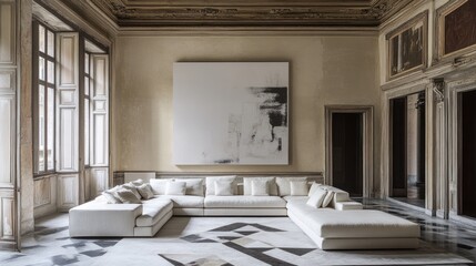 Elegant sectional sofa in spacious Italian palace