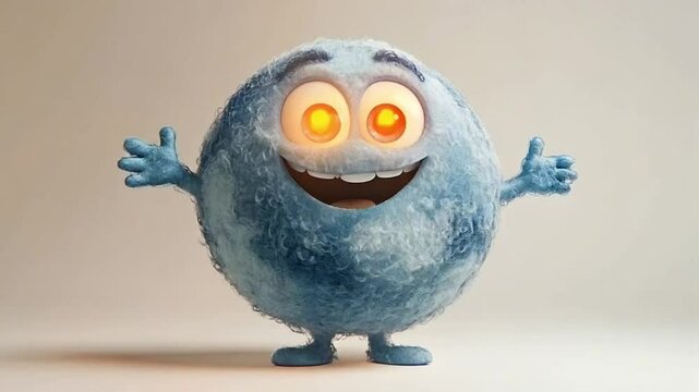 Cartoon Earth character with happy face and glowing eyes in a playful pose