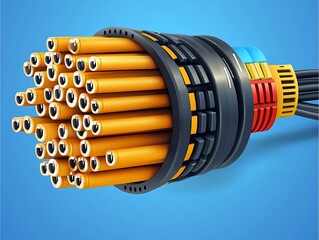 A detailed graphic illustration of a fiber optic cable assembly