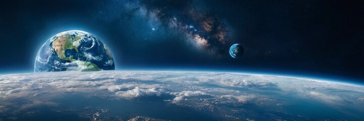 A cosmic view: Earth and Moon, A mesmerizing view of planet Earth and its celestial neighbor. Capture the awe-inspiring beauty of space with stunning detail and clarity.