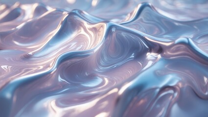 Obraz premium Shiny surface texture with ripples. Metallic liquid with lavender and blue colors shows wavy pattern with light reflection and fluid look