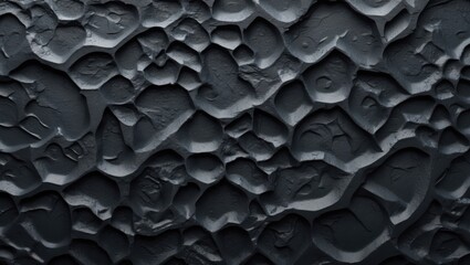 Fototapeta premium Dark bumpy surface texture. Black stone material with rounded shapes. Abstract rough monochrome background of uneven pattern.