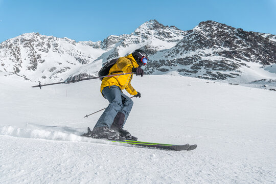 skier on a ski resort, France, Italy, Alps, Val Thorens. 
