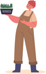 Boy child caring for microgreen