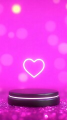 A glowing heart is hovering above a black platform