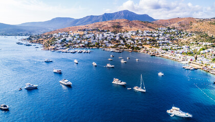 Obraz premium Turkbuku Bay of Bodrum. Mugla, Turkey. Aerial panoramic view of Turkbuku (Golturkbuku). Big Island. Drone shot.