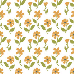 Floral vector seamless pattern. Hand drawn yellow spring flowers.