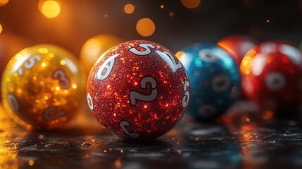 Colorful lottery balls close-up with bokeh background