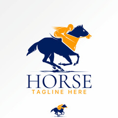 Logo design graphic concept creative premium vector stock image top sell animal fast horse jockey mustang course training jump racing cup ride sport