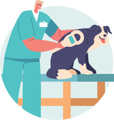 Veterinarian examining dog at clinic