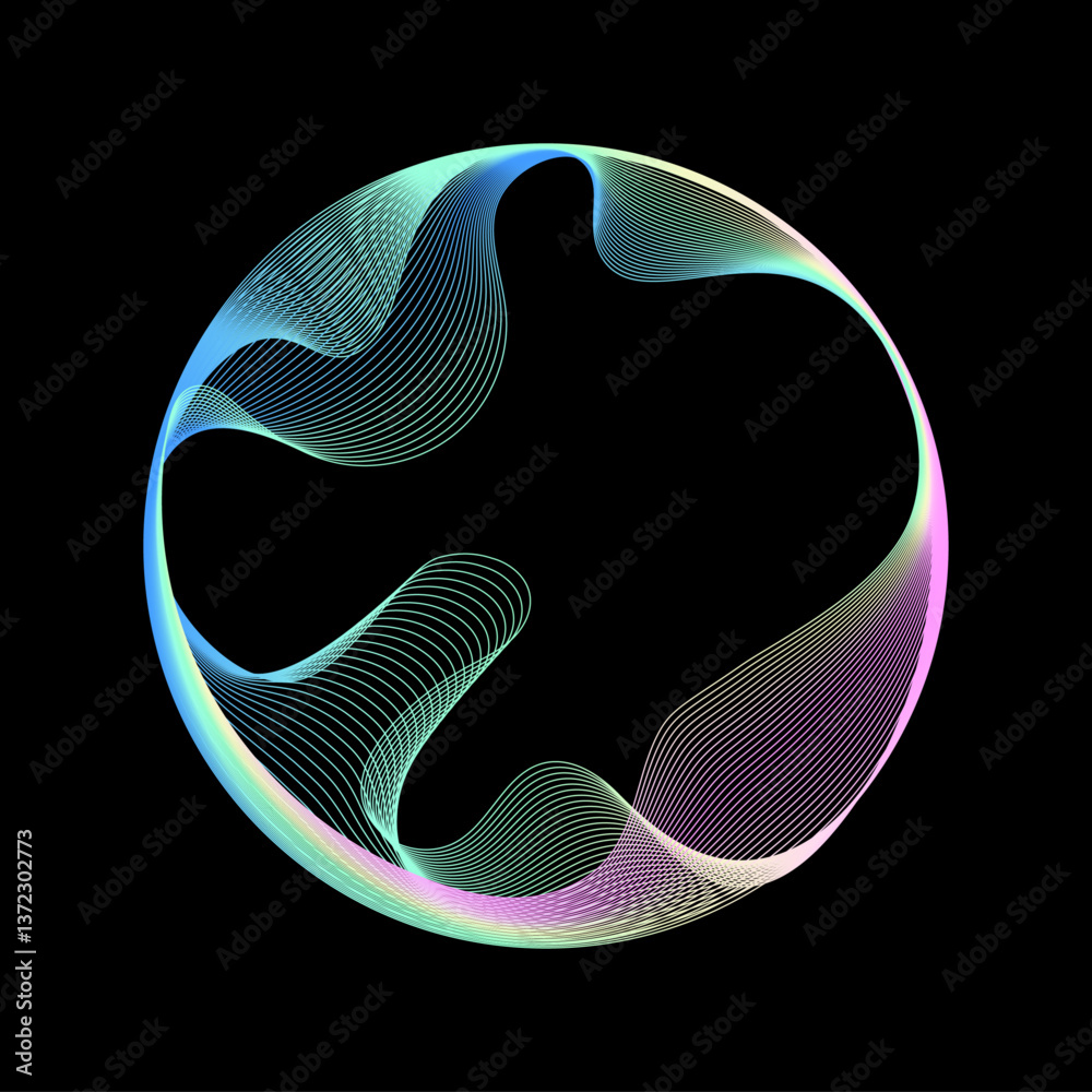 Aufkleber Neon iridescent wave line circle frame. Abstract rainbow spectrum wavy line flowing in round shape for technology, science, music presentation, website background, modern graphic design banner