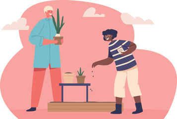 Schoolchildren planting nurture plants vector illustration