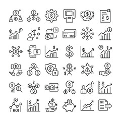 Collection of hand-drawn business icons and symbols in a seamless pattern