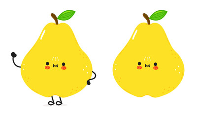 Two cute and funny Pears with different poses isolated on white background. Perfect for children s books and healthy food concepts.