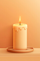 A serene, orange candle softly glowing against a warm backdrop, evoking tranquility.