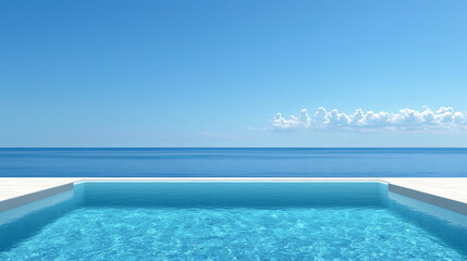 Fototapeta premium A serene pool overlooking a tranquil ocean under a clear blue sky.