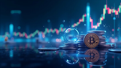 Obraz premium Contemporary wallpaper design featuring sleek abstract visuals with integrated currency charts and blockchain motifs representing stablecoin backed forex solutions emphasizing secure digital currency 