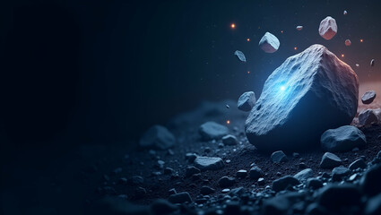 Obraz premium Futuristic Wallpaper Design: Abstract Asteroid Mining Visuals with Dynamic Overlays, Stylized Drill Icons, and Cosmic Textures - Perfect for Text Overlays