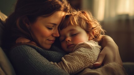 Tender Embrace Mother and Child Sharing a Moment of Peace