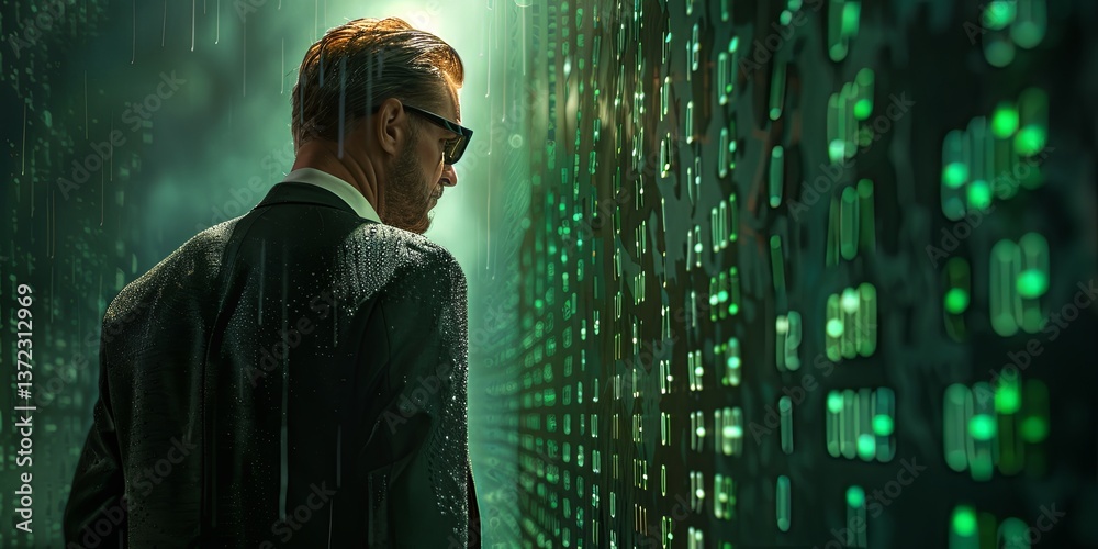 Poster A businessman accessing corporate data with cyberspace security