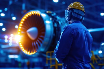 Aircraft engine maintenance aviation hangar industrial process high-tech environment close-up view engineering precision