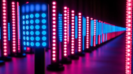 Obraz premium Illuminated futuristic light pillars arranged in rows with multiple colors
