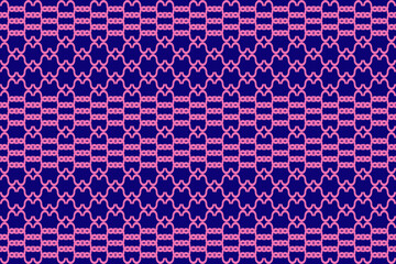 A repeating pattern of pink interlocking shapes on a navy blue background. The pink shapes resemble stylized "X"s with rounded edges, creating a continuous, woven effect across the entire image. The p